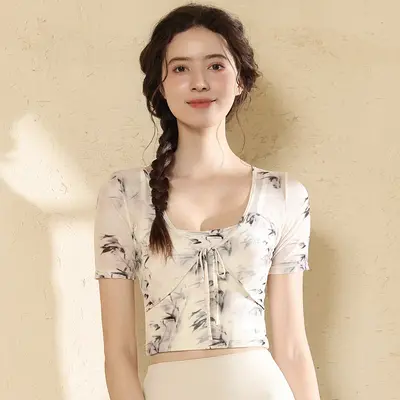 Yoga seti, yaz, T-shirt, yüksek bel, flare pantolon - 7