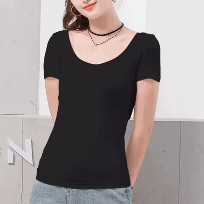 Women's Summer Slim Fit Short Sleeve Plain White T-Shirt - 7