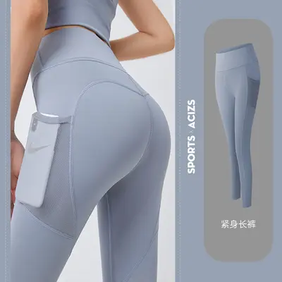 Kadın yoga pantolonu, file yan cepli, yüksek bel, hızlı kuruyan - 9