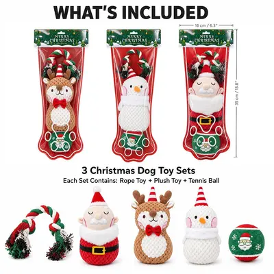 Cross-border New Arrival Christmas Pet Dog Toy Set, Squeaky Interactive Chew Ball Dog Toys, Best-Selling Wholesale