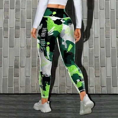 Geometric Camouflage Print Yoga Pants, High Elasticity, Skin-Friendly Fabric - 9