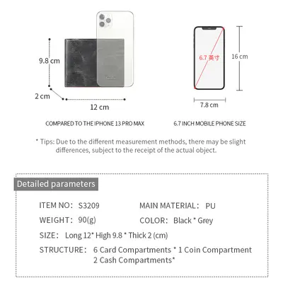 Men's PU Short Wallet with Banknote Slot and Driver's License Card Holder - 5