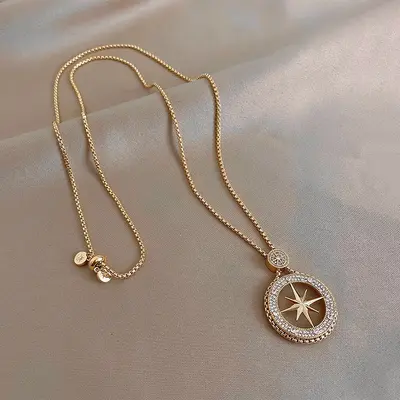 Eight-pointed star pendant necklace, sparkling stones