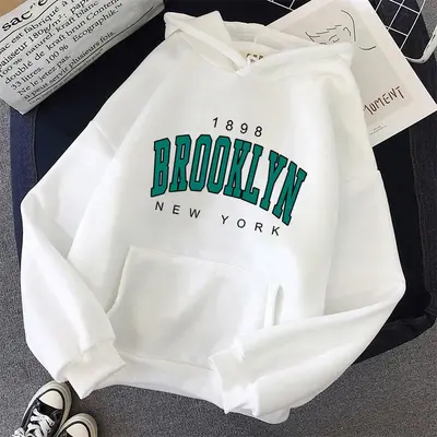 Sonbahar ve Kış Polar gevşek kadın Kazak kazak Sınır Ötesi Sıcak Satış Brooklyn Baskı Çift Kazak tişörtü - 8