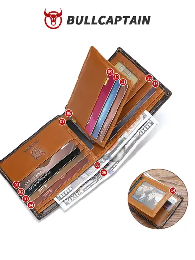 Men's Genuine Leather Short Wallet, Anti-Theft, Multi-Card Slots, Soft Cowhide - 6
