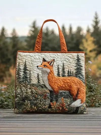 Handgefertigte Tote Bag mit Fuchs-, Schildkröten- und Buchmotiv, Reisetasche