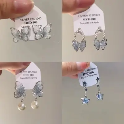 Crystal butterfly earrings, luxury design - 1