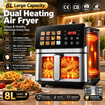 2026新款家用空气炸锅上下加热可视智能触控跨境电炸锅airfryer