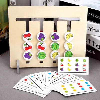 Wooden Montessori Logic Game, Four-Color Fruit, Double-Sided, Children's Educational Toy