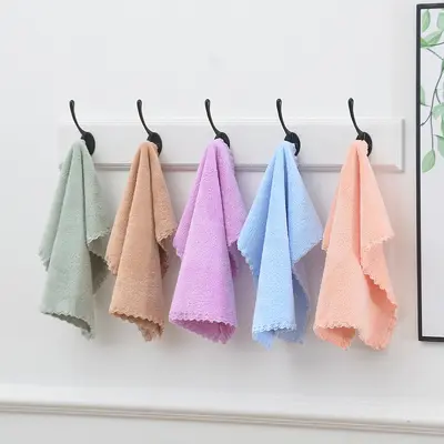 Plain coral velvet square towel manufacturer wholesale soft and absorbent kindergarten small towel home children hand towel fabric