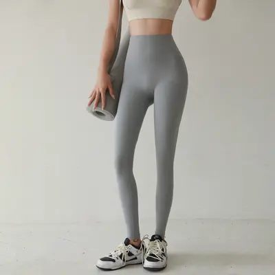 Damen-Yogahose mit hohem Bund, nahtlos, Nacktgefühl, figurformend