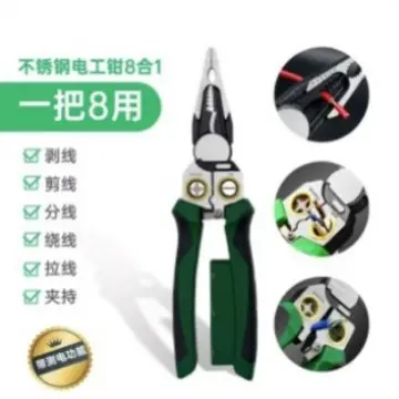 8-in-1 Electrician Wire Stripping Pliers with Test Pen, Stainless Steel Wire Stripper with Stripping Needle, Non-Slip Needle-Nose Multi-Functional Wire Stripper