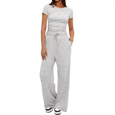 Damen-Langarm-Set mit Hose mit hohem Bund und weitem Bein - 10