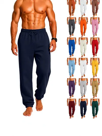 Men's Solid Color Sweatpants, Elastic Waist with Drawstring, Plus Size - 2