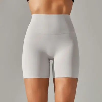 Kadın çift yüzlü düz renk yoga şortu, yüksek bel, üç çeyrek boy - 7