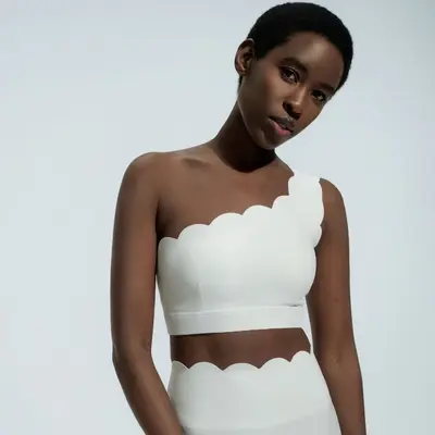 Single-Shoulder Ruffle Open-Back Yoga Set with Removable Cup Sports Bra - 8
