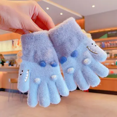 Children's Warm Winter Half-Finger Gloves Cute Design - 7