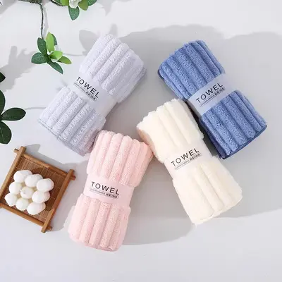 [Hot sale, in stock] Candy striped bath towel coral fleece 30*60 quick-drying absorbent towel factory wholesale