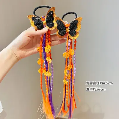 Children's Halloween Pumpkin Bubble Braid Hair Tie for Girls Party - 10