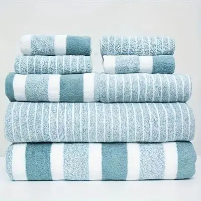 Sınır ötesi mercan kadife geniş şerit 8 parçalı havlu ve banyo havlusu kombinasyonu kare havlu havlu seti mercan kadife havlu dropshipping - 7