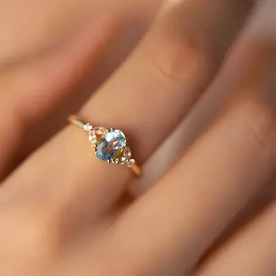 S925 silver 18K gold aquamarine zirconia ring women - 4