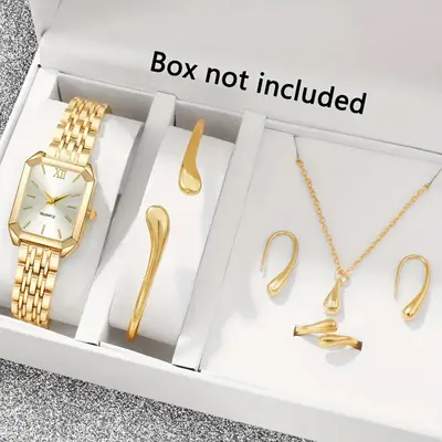 Canlı yayın popüler hafif lüks niş kadın kol saati seti kız öğrenci moda kare saat takı 6 parçalı set toptan - 11