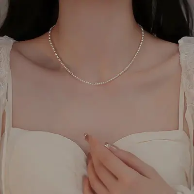 Pearl necklace, women's, double layer, clavicle, delicate chain - 11