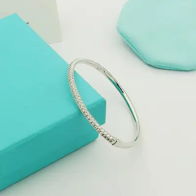 Gold-plated semi-circle bracelet with single row crystals - 6