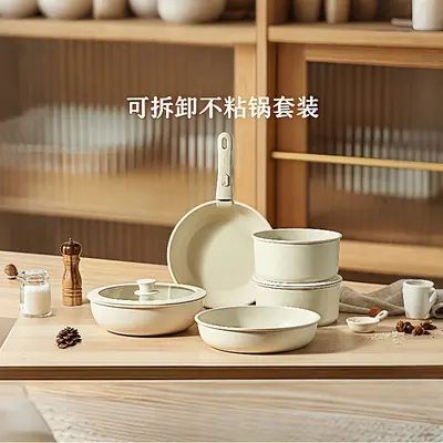 Detachable Handle Cookware Set with Marble Non-Stick Pans - 2