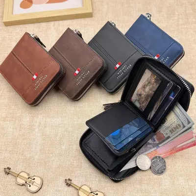Men's Wallet, Large Capacity Matte Retro Horizontal Zipper Coin Purse - 5
