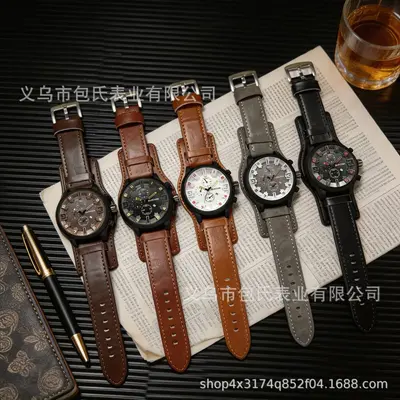 2026 Neues Modell Grenzüberschreitender Bestseller Vintage Herrenleder-Armbanduhr mit großem Zifferblatt Tiktok Special Forces Style Quarzuhr