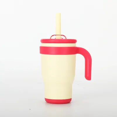 Okula dönüş sezonu kontrast renk 14oz saman araba bardağı çocuk öğrenci termos bardak paslanmaz çelik su bardağı kolu araba bardağı - 7
