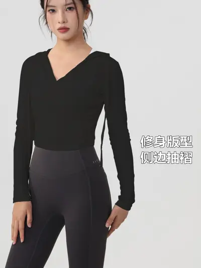 连帽瑜伽服女长袖2025收腰显瘦运动罩衫透气普拉提训练上衣秋速干