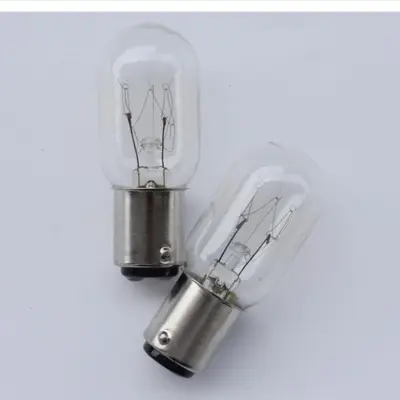 T22 Tubular Sewing Machine Bulb 230V 15W, B15D Base, Dual Contact