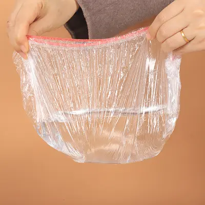 Tek kullanımlık plastik streç film, üç renkli, elastik ağızlı kase kapağı