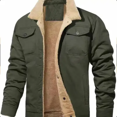 2024 Autumn Winter Men's Fleece-Lined Cotton Workwear Jacket