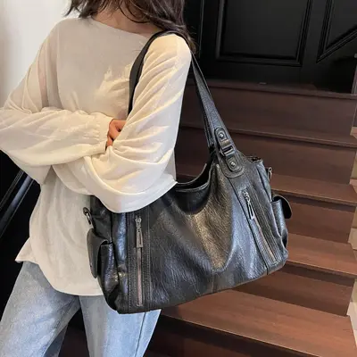 PU Leather Double-Compartment Large Women's Tote Bag - 4