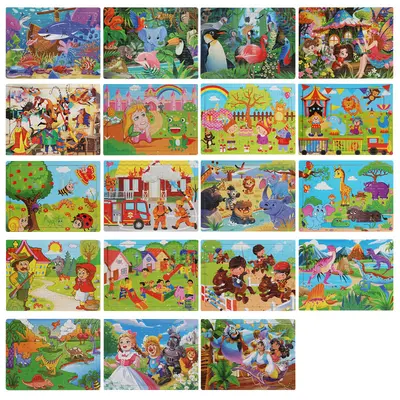 Ahşap 80 Parça Puzzle, Karikatür Dinozor ve Hayvanlar - 6