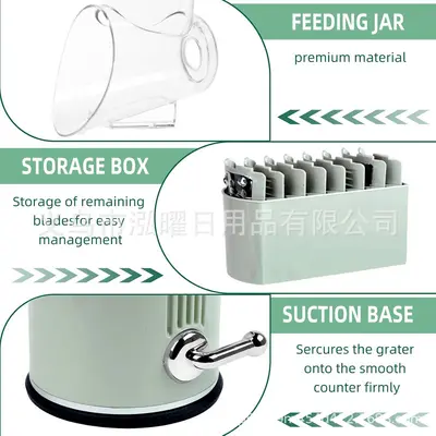 Multi-function vegetable cutter with hand-crank roller, slicer and grater - 5