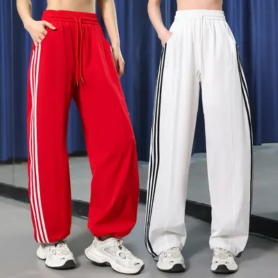 Summer Side-Stripe Sports Pants, High Waist Quick-Dry - 4