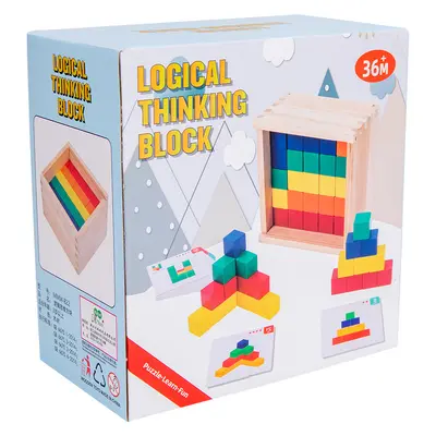 Wooden Building Blocks Set, Large Particles in Color Box, 3D Spatial Thinking Toy - 5