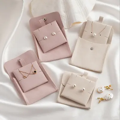 Microfiber Flip-Top Snap Jewelry Pouch Travel Portable Accessory Bag with Inner Card Necklace Earring Dust-Proof Storage Bag
