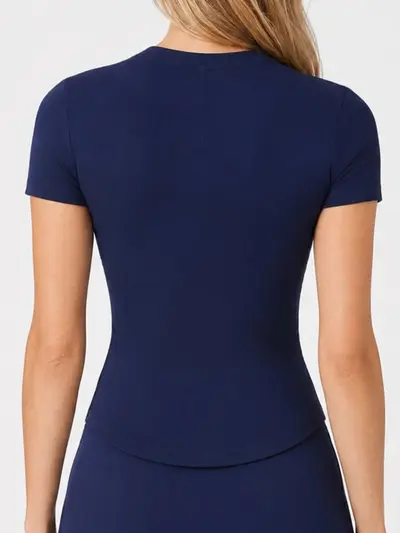 Summer Yoga Henley Shirt, Short Sleeve, Stretch Slim Fit, Running and Training - 4