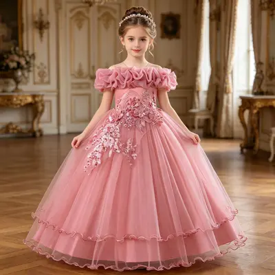 Children's Single-Shoulder Puffy Princess Dress for Girls, Party and Performance