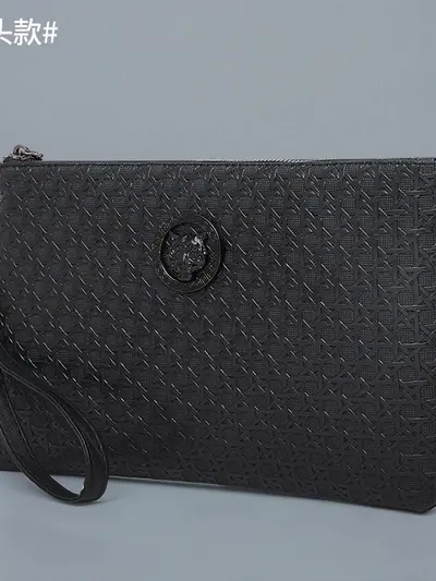 Men's Clutch Bag, Bird's Nest Pattern Soft Leather Envelope Bag - 3