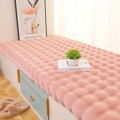 Thick Anti-Slip Plush Window Seat Cushion, Faux Rabbit Fur Look - 10