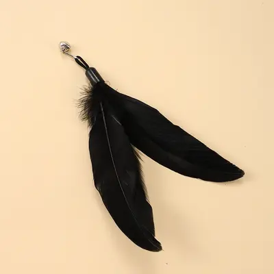 Wooden-Handle Spring Cat Toy with Feather Replacement Head and Bell - 10