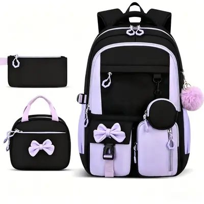 Grenzüberschreitender neuer Schulrucksack für Anfänger mit hohem Designwert, einfacher zweiseitriger Rucksack, Fabrik-Dreiteiler-Set mit Rucksack, Essenstasche und Federtasche - 9