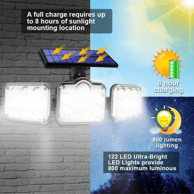 Solar 138 LED Wall Lamp with Sensor, Waterproof - 4
