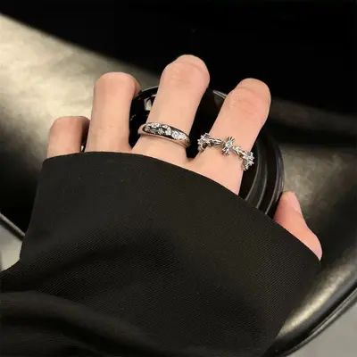 Geometrischer Schwarzkristall-Ring, offenes Design - 2